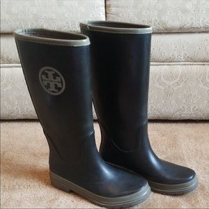 Tory Burch Rain Boots Black and Grey size 9